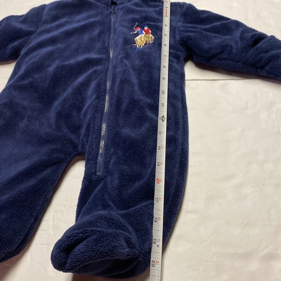 US. Polo Assn. Infant Snowsuit Blue 6-9M Baby Bunting Snowsuit Feet Zip Up Hood - Picture 9 of 9